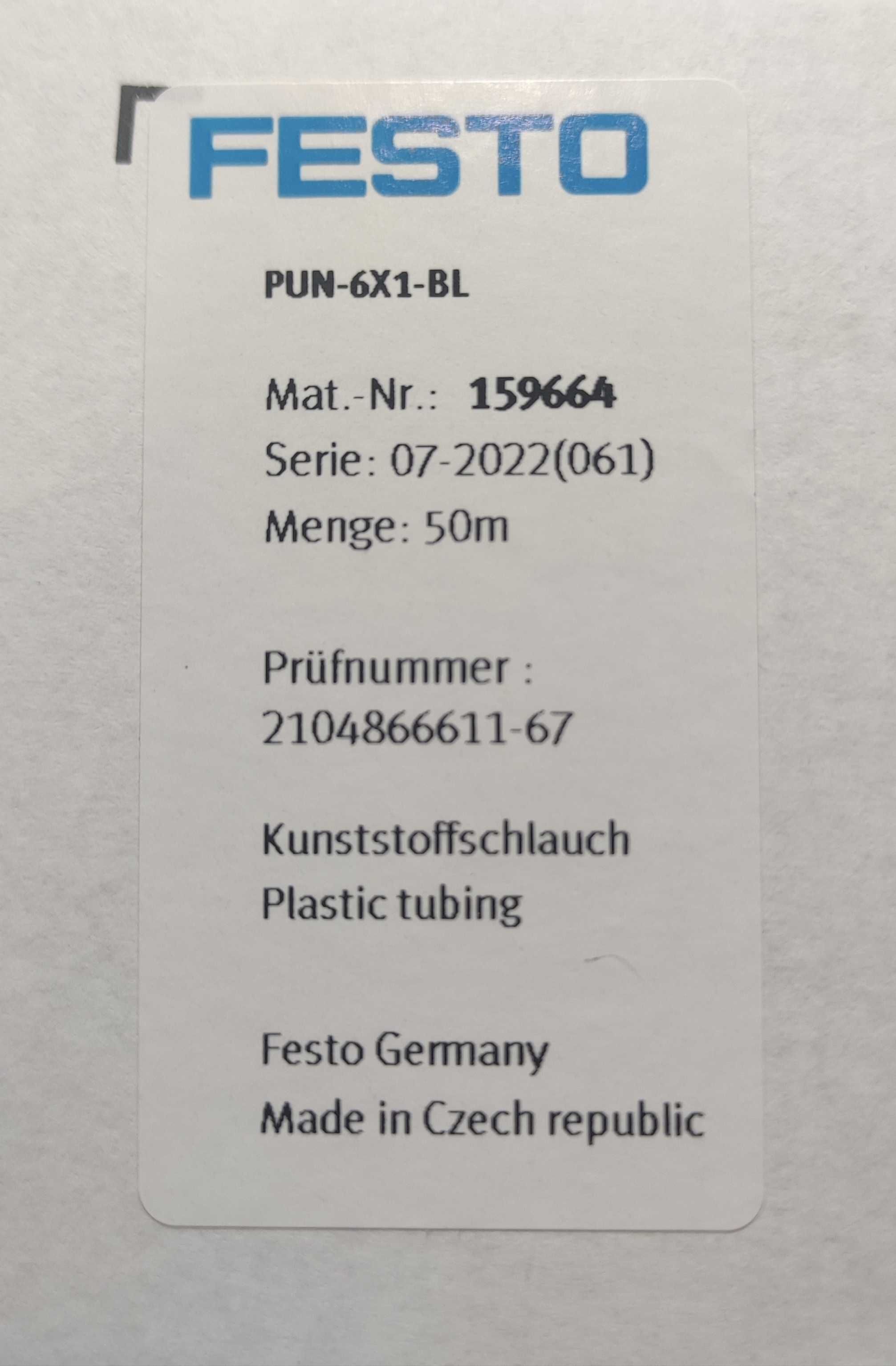 Пневматический шланг FESTO PUN-H-6X1-BL (50 метров)