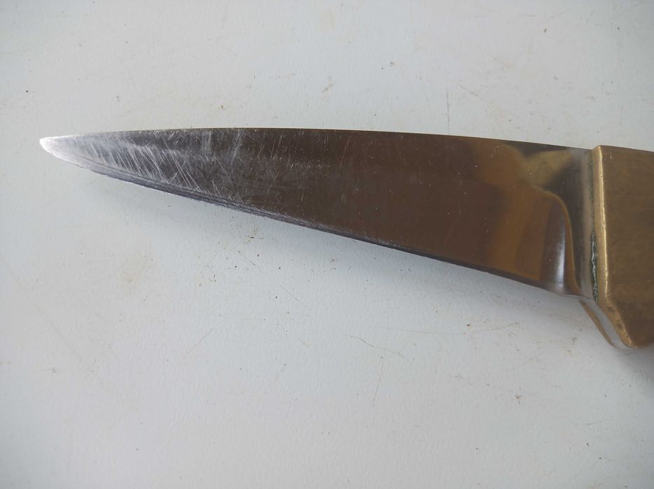 Nóż myśliwski polski Kopromed porządny mocny 22 cm mosiądz drewno