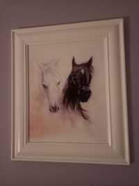 Obraz w białej ramie konie