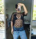 Mesh retro blouse lace czarna koronką bluzka M