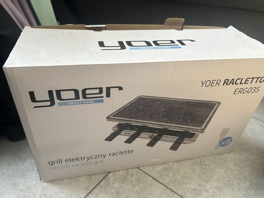 Raclette grill elektryczny Yoer Racletto srebrny/szary 1400 W