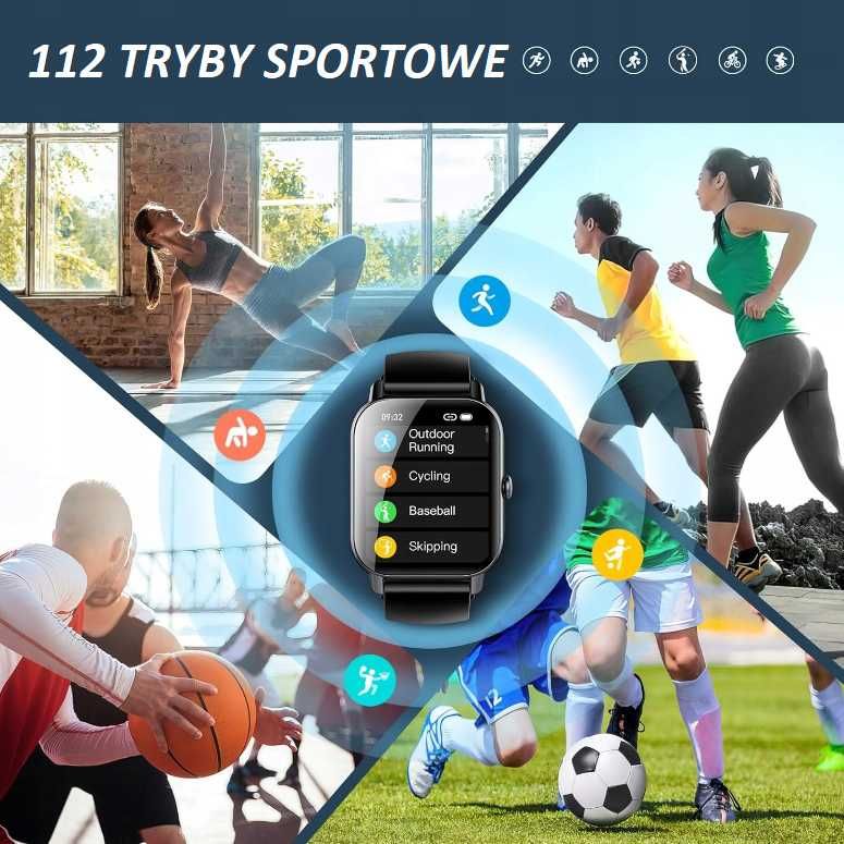 NOWY Zegarek SmartWatch sportowy IP68: 24 tryby sportowe