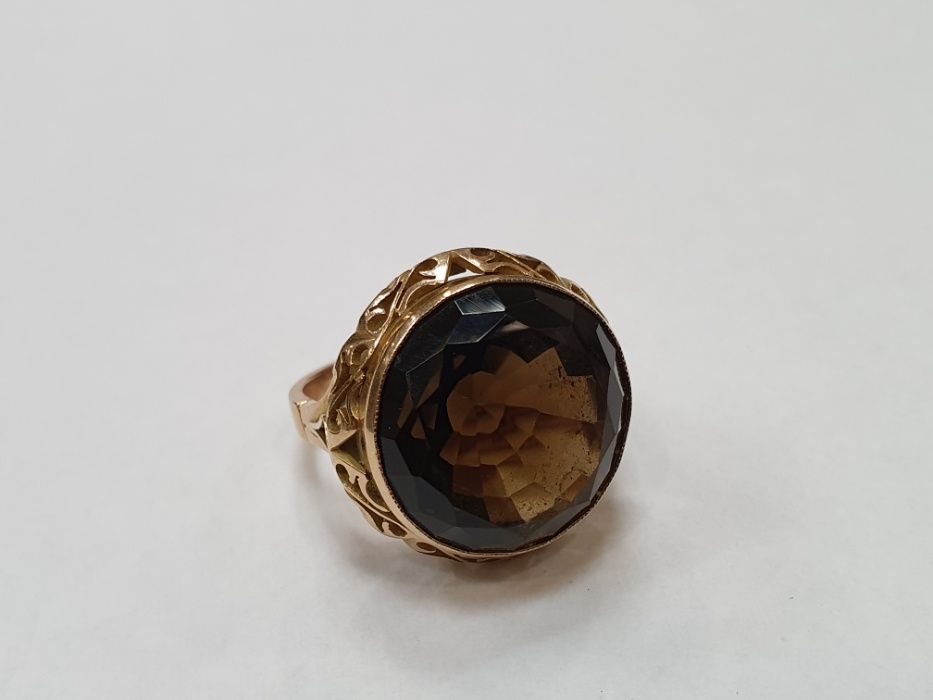 II poł. XX wieku! Złoty pierścionek/ 585/ 13.9 gram/ R22/ Kwarc