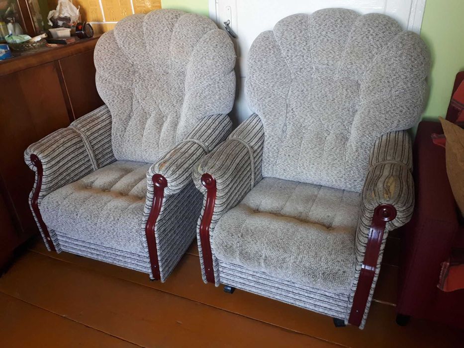 Fotele tradycyjne wypoczynkowe drewno tkanina 2 szt. komplet para