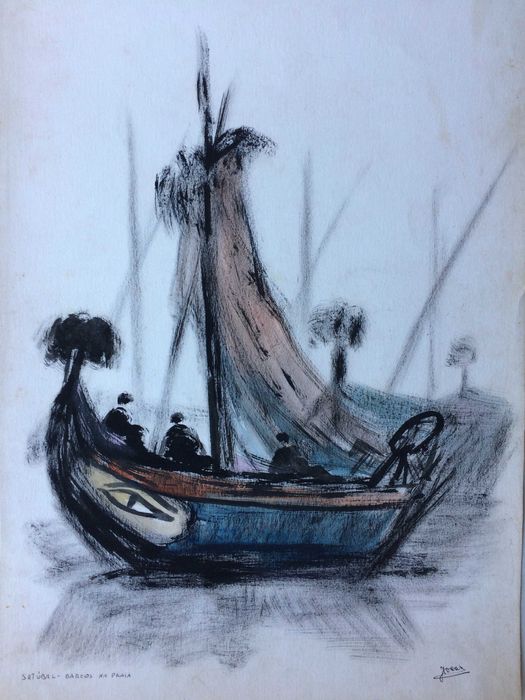 Dois originais do artista JOCAR – 2 pinturas sobre o mar – Setúbal