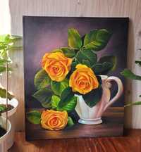 Картина маслом, олійними фарбами,  букет,жовті троянди