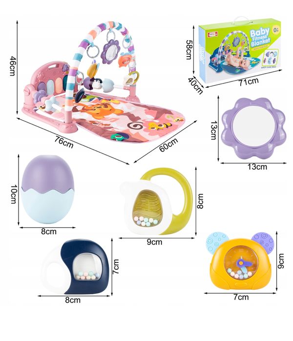 Mata edukacyjna interaktywna z pianinkiem grzechotki gryzaki