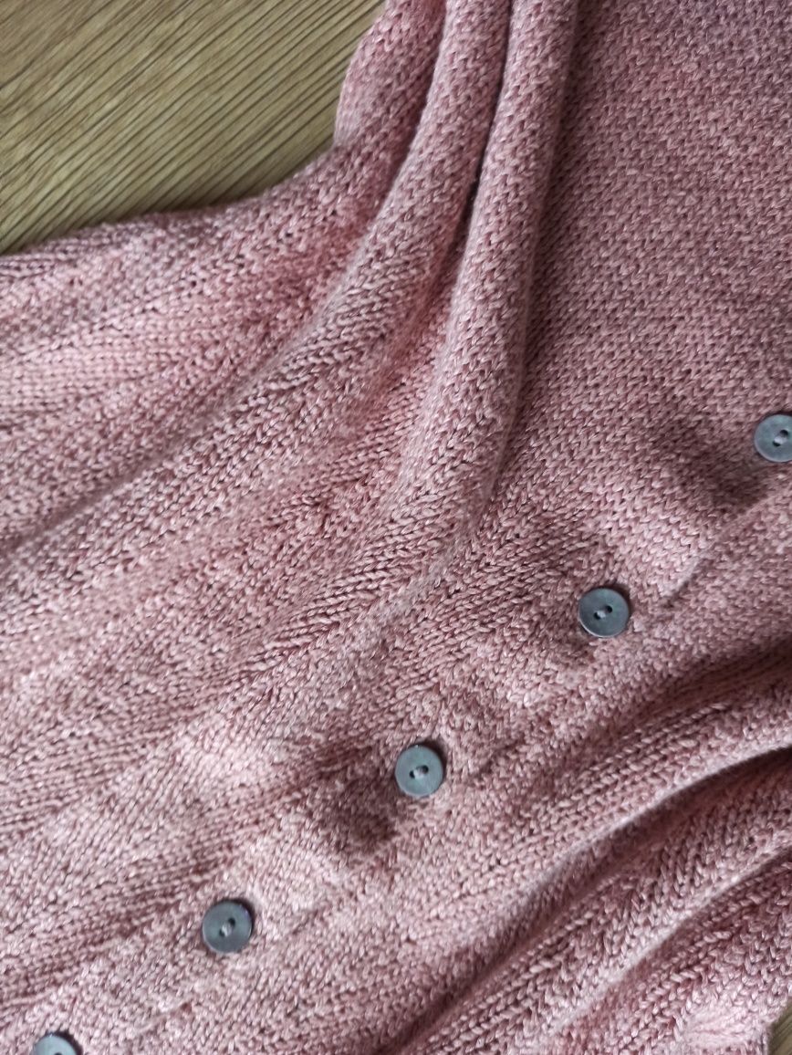 Różowy pudrowy róż lniany sweter Marks & Spencer Per Una M/38 kardigan