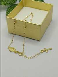 Złota bransoletka różaniec, złoto 585 19 cm