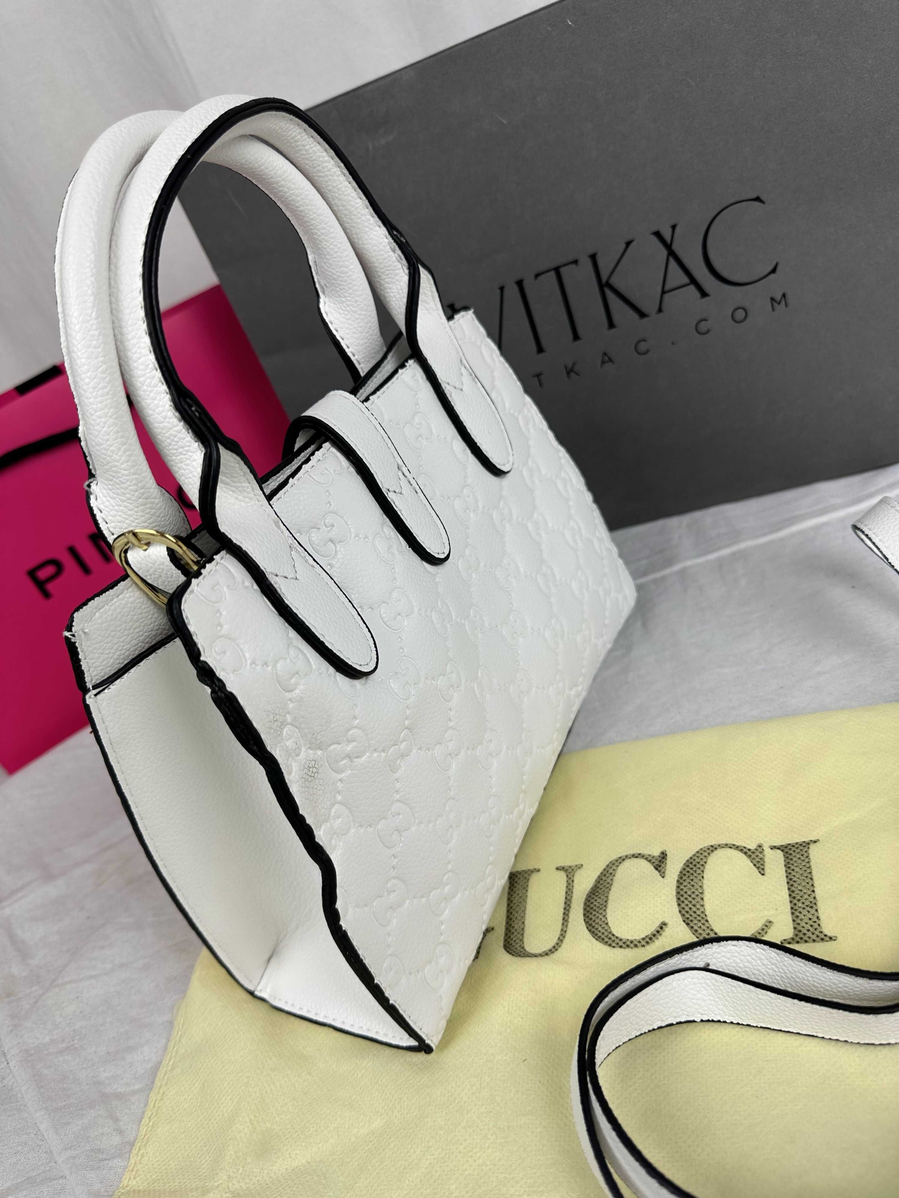 Torebka damska Gucci kuferek nowa logowana HIT jasna biala monogram