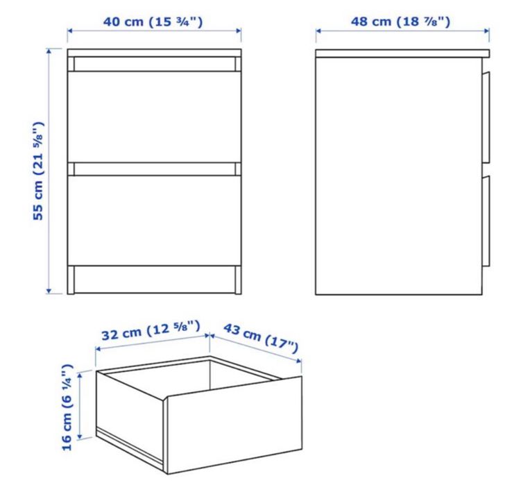 Mesa de cabeceira/ Bloco de 2 gavetas MALM IKEA