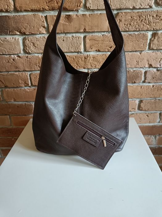 Torebka włoska Vera Pelle skóra naturalna  czekoladowa