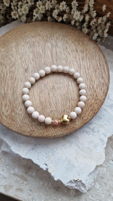 Bransoletka z kamienia rzecznego bransoletka z serduszkiem stal