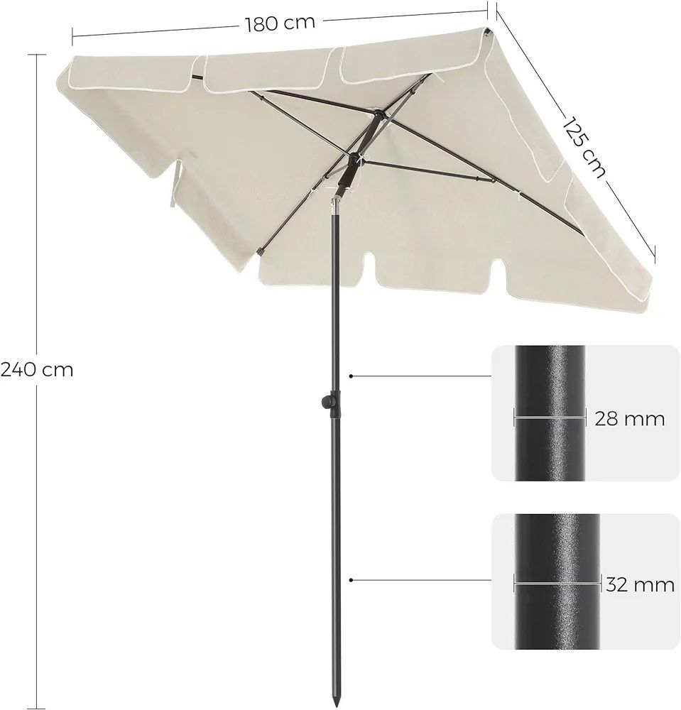 SONGMICS Parasol przeciwsłoneczny, 180 x 125 cm,