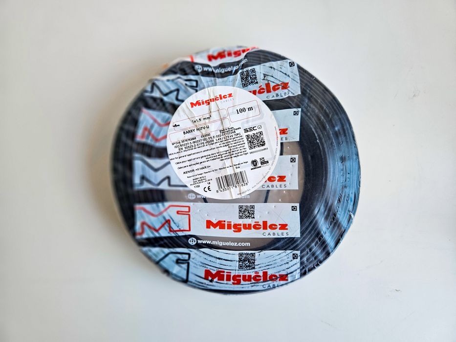 Cabo elétrico H07V-U 1x1,5mm² PT – aprox 90 m – Miguelez – novo/aberto