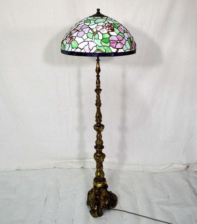 Lampa podłogowa mosiądz + klosz Tiffany /Meble Stylowe Grodzisk Maz.