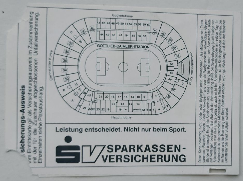 Два квитки футбольного матчу VfB Stuttgart - FC Brugge 20-10-98