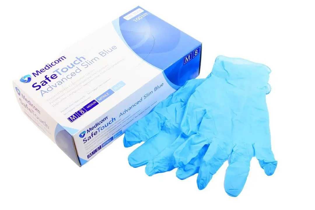 Рукавички нітрилові Medicom Slim Blue S,М (50 пар/100 шт) блакитні