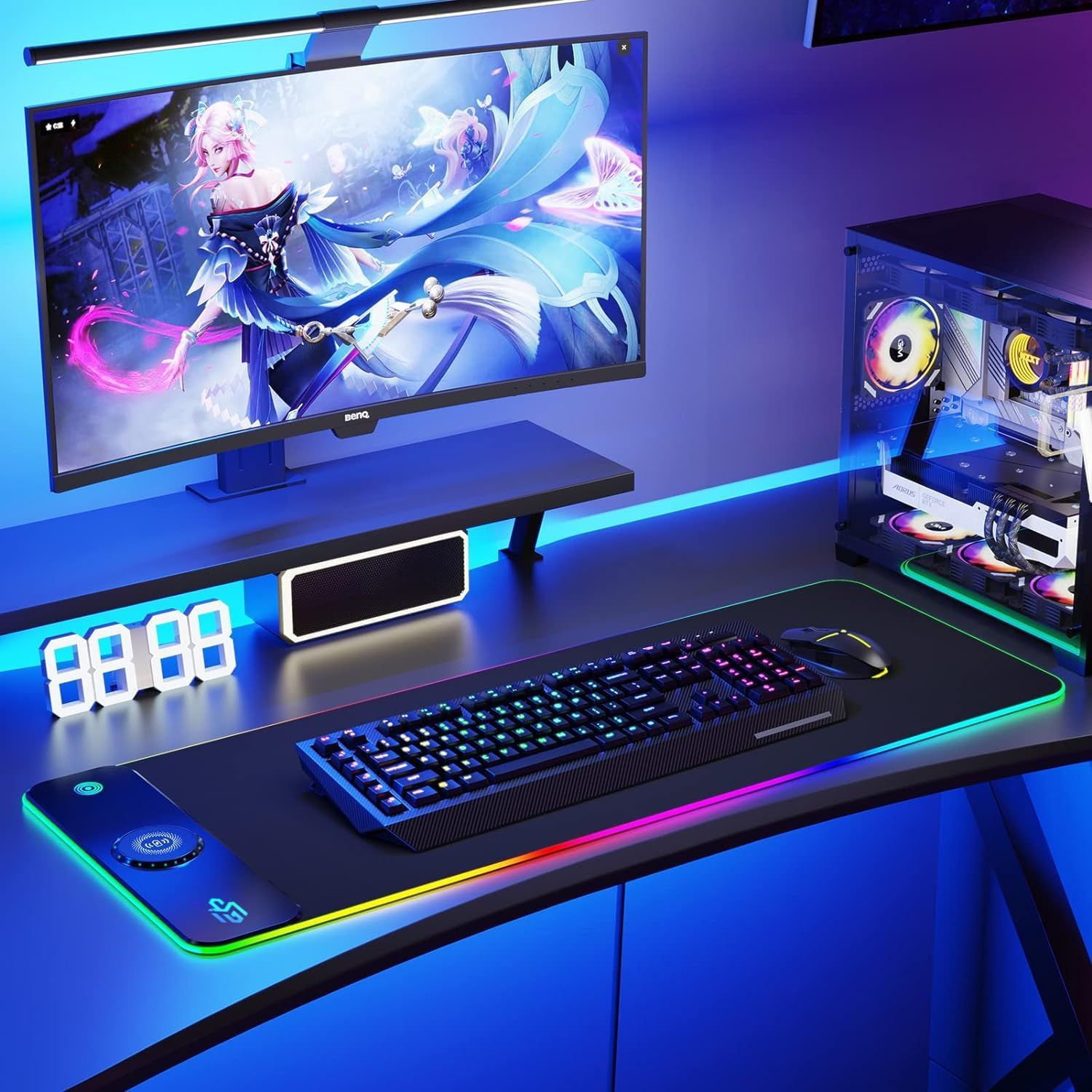 Podkładka Gamingowa Xxl Rgb Qi 15W Led Gim 800X300Mm Ładowanie
