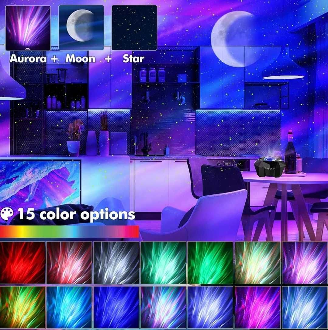 Projektor Gwiazd Aurora LED - Lampka Nocna Głośnik Bluetooth Prezent
