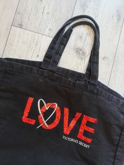 victoria secret materiałowa torba na ramię shopper cekiny