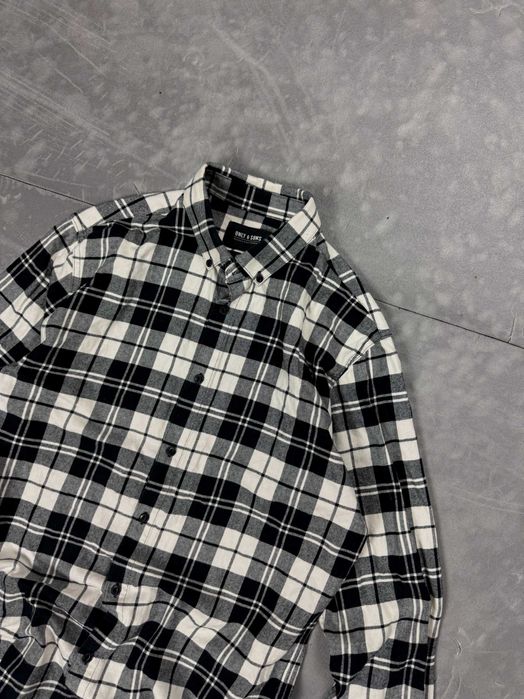 Czarno biała koszula flanelowa w kratkę retro (M/L) retro drwala 90s