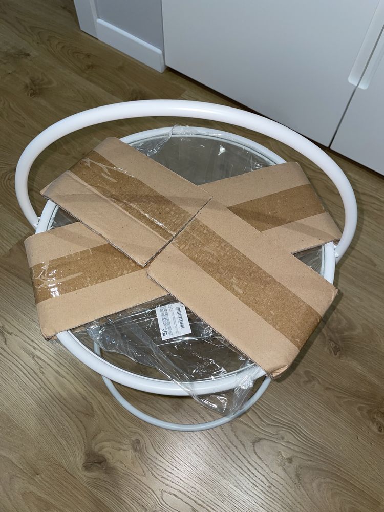 ZARA HOME okrągły stolik nocny szklany kawowy z białą konstrukcją NOWY