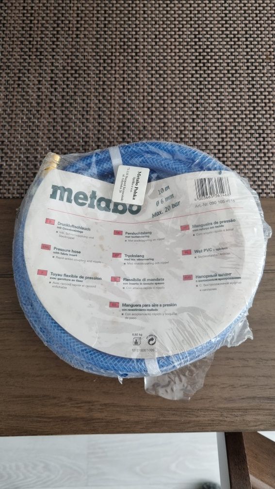 Wąż METABO pneumatyczny z oplotem 6mm 10m z końcówkami do kompresora