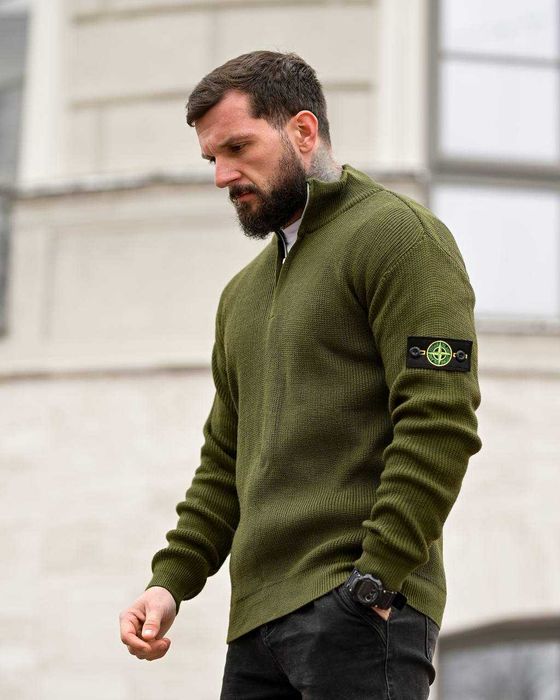 Кофта Стон Айленд Олива Кофта Stone Island Black Халф Зип