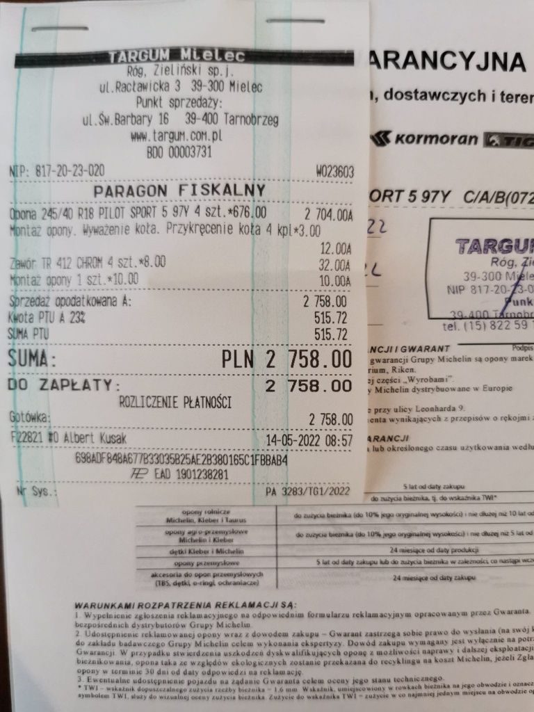 Opony letnie Michelin Pilot Sport 5 245/40/18