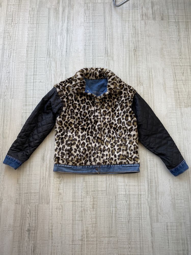 Жіноча джинсова куртка шерпа Levis sherpa leopard леопард двостороння