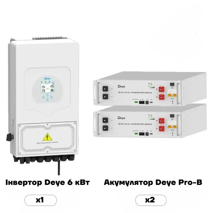 Комплект резервного живлення. Гібридний інвертор Deye 6квт., та 2 акб.