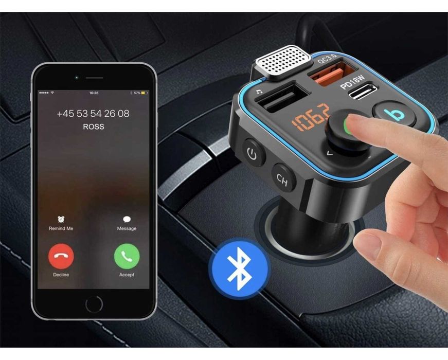 Transmiter Bluetooth Samochodowy FM 3x USB Adapter Ładowarka MP3