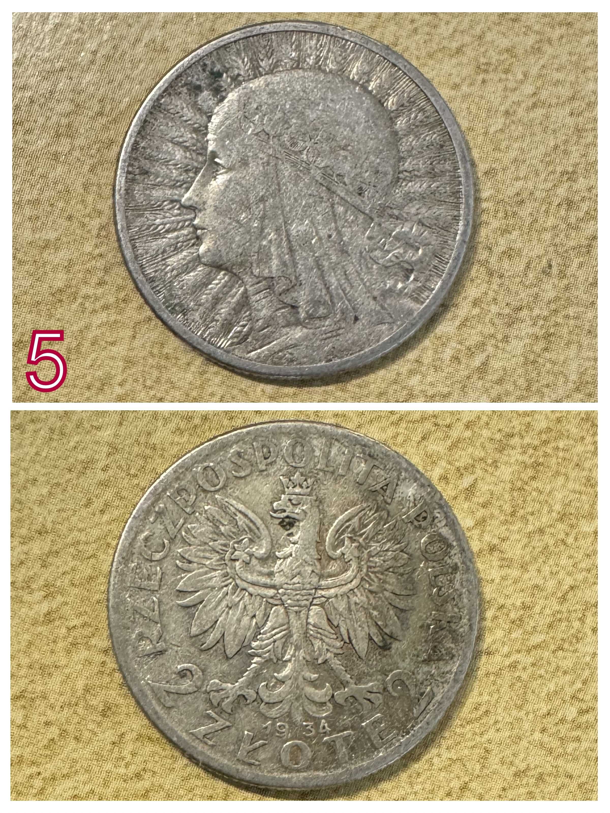 Moneta 2 złote Królowa Jadwiga 1932, 1933, 1934 Głowa Kobiety