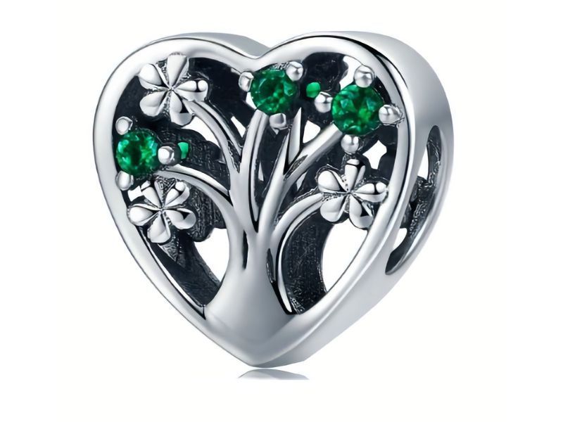 Srebrny Koralik Charms Beads Drzewo Życia Serce Bead116