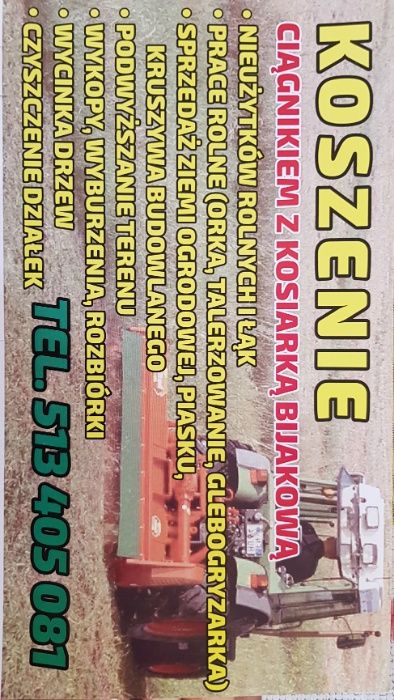 Koszenie trawy koszenie nieuzytkow Usługi rolne czyszczenie dzialek o