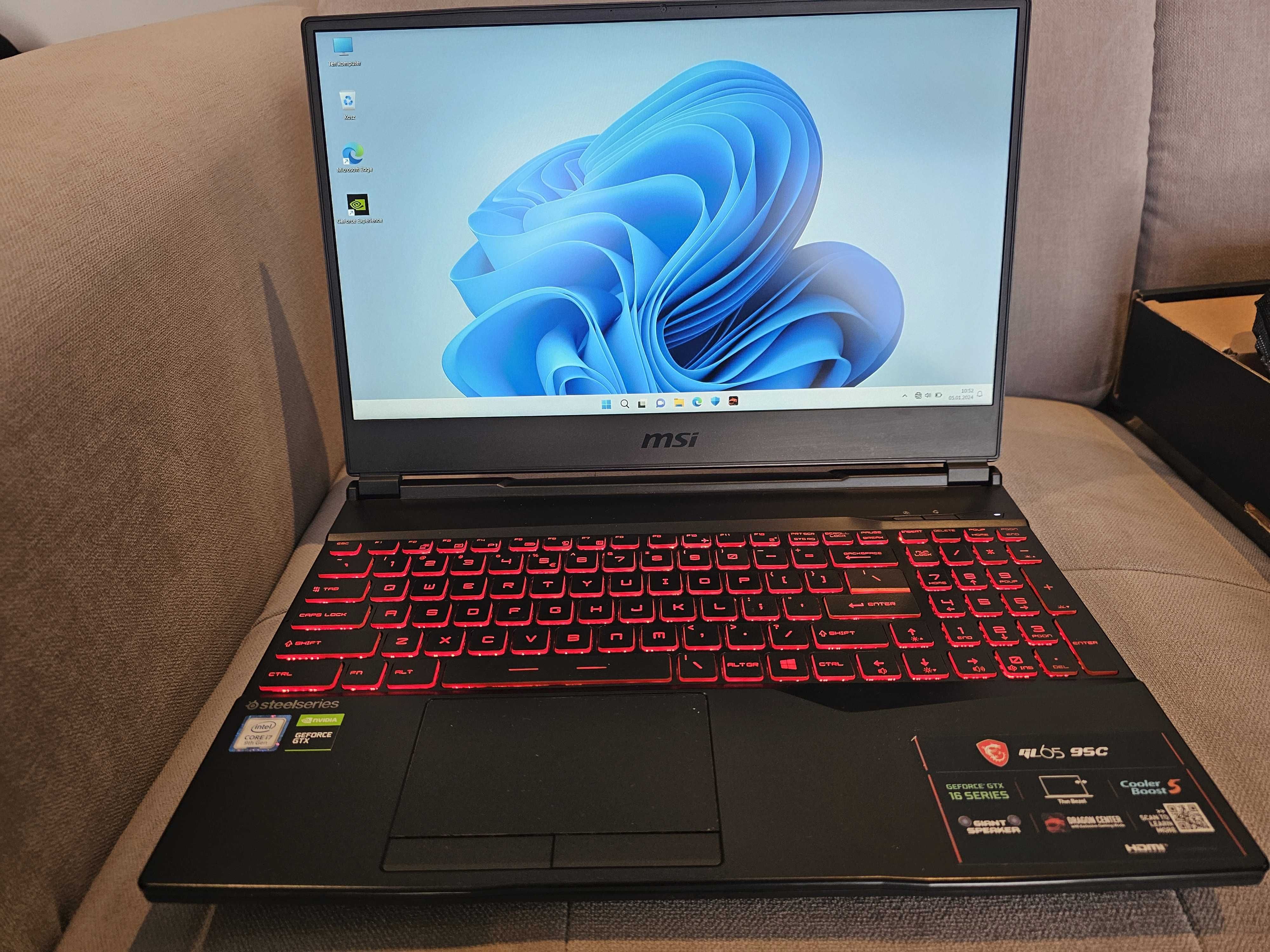 Laptop, netbook gamingowy MSI GL65 15,6" I7, 16GB, 1TB jak nowy