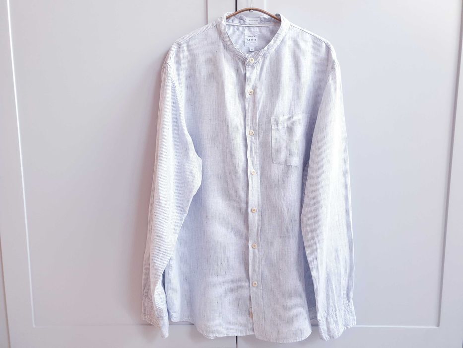 Biała koszula w paski ze stójką lniana John Lewis XL 100% len