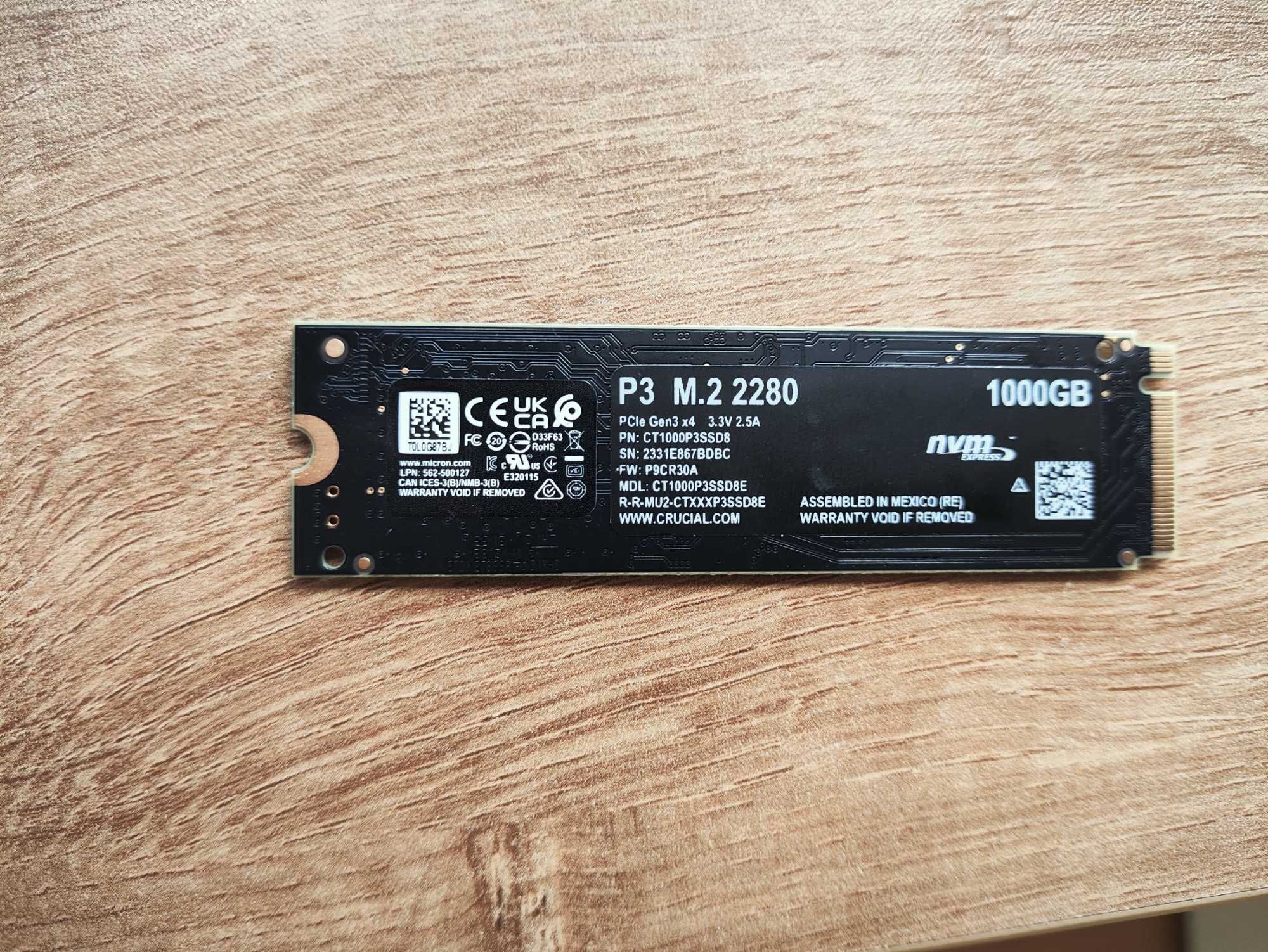 SSD Crucial P3 1TB M.2 3500MB/S PCIe 3.0 NVMe 5 РОКІВ ГАРАНТІЇ СДД 1Тб