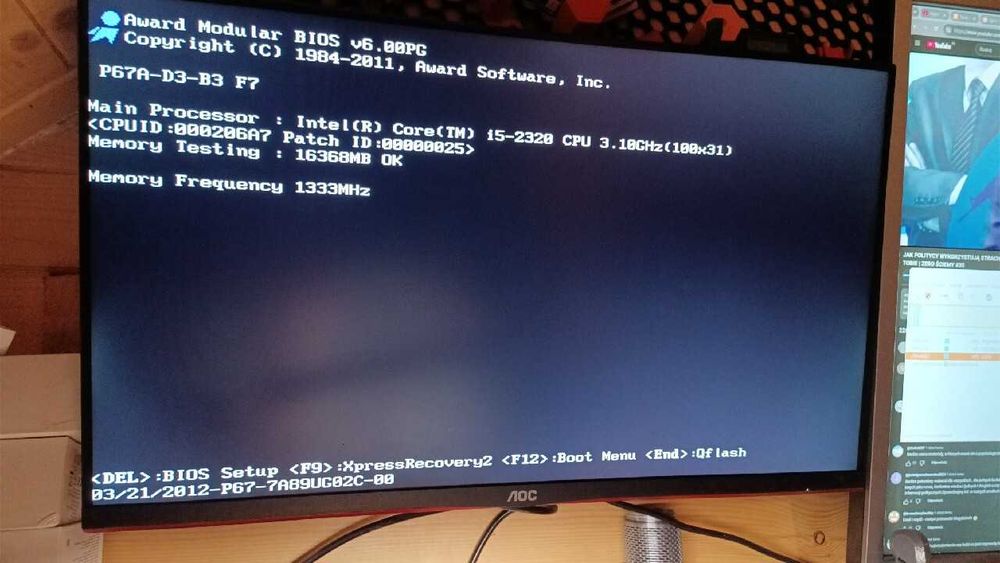 Gigabyte ga-p67a-d3-b3 f7 rev 1.0 + i5-2320 +16 GB ram