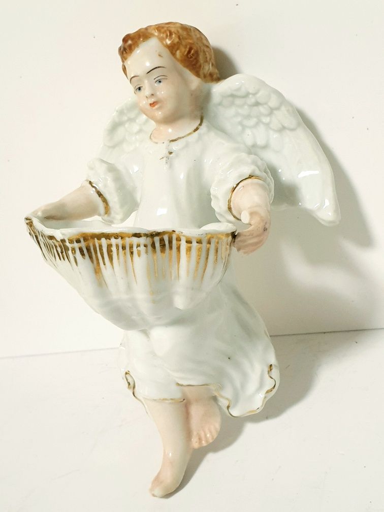 Linda antiga pia de Água Benta  "Cherub" em porcelana