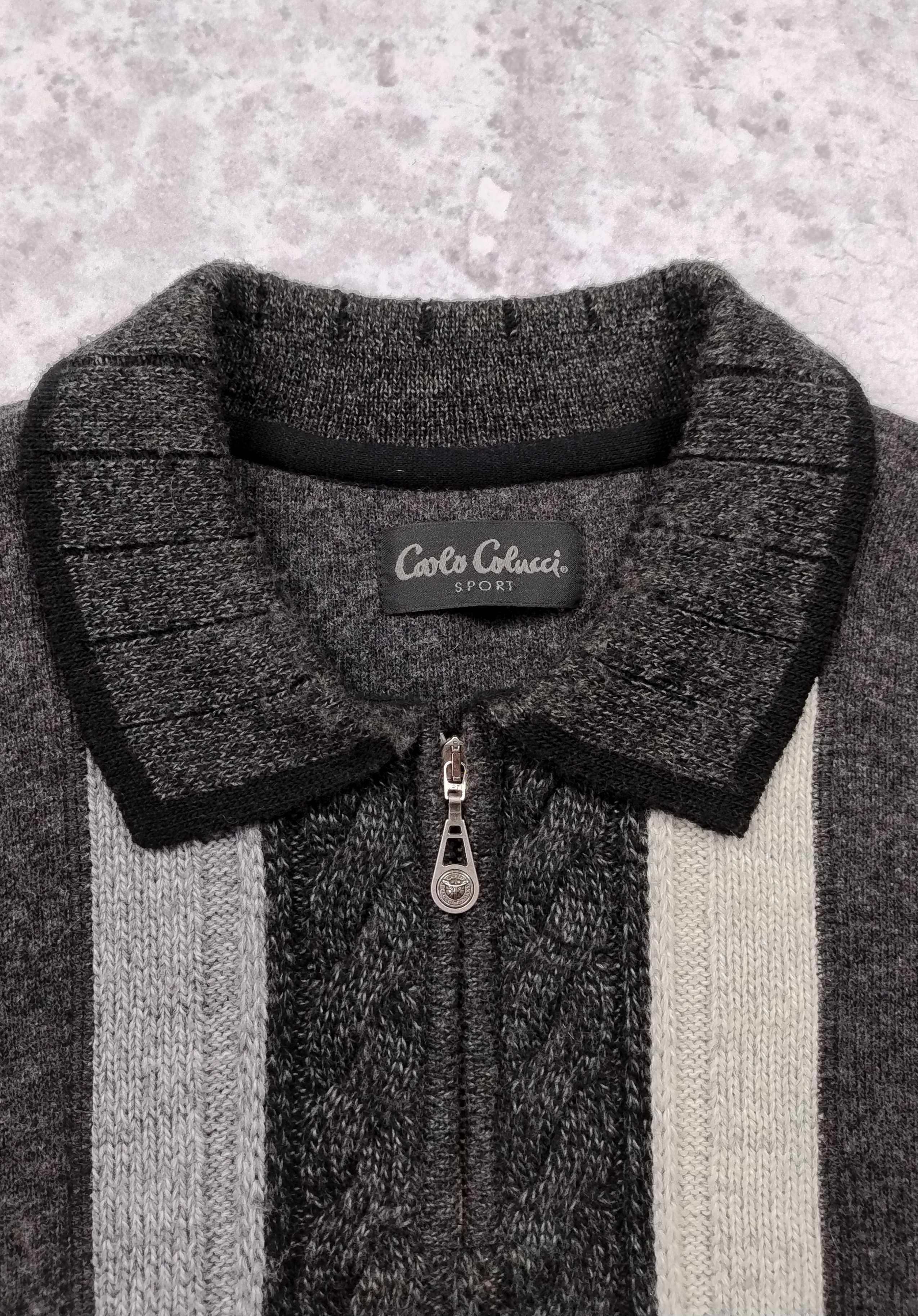 Szary sweter Carlo Colucci z golfem halfzip retro style 90s 2000s XL