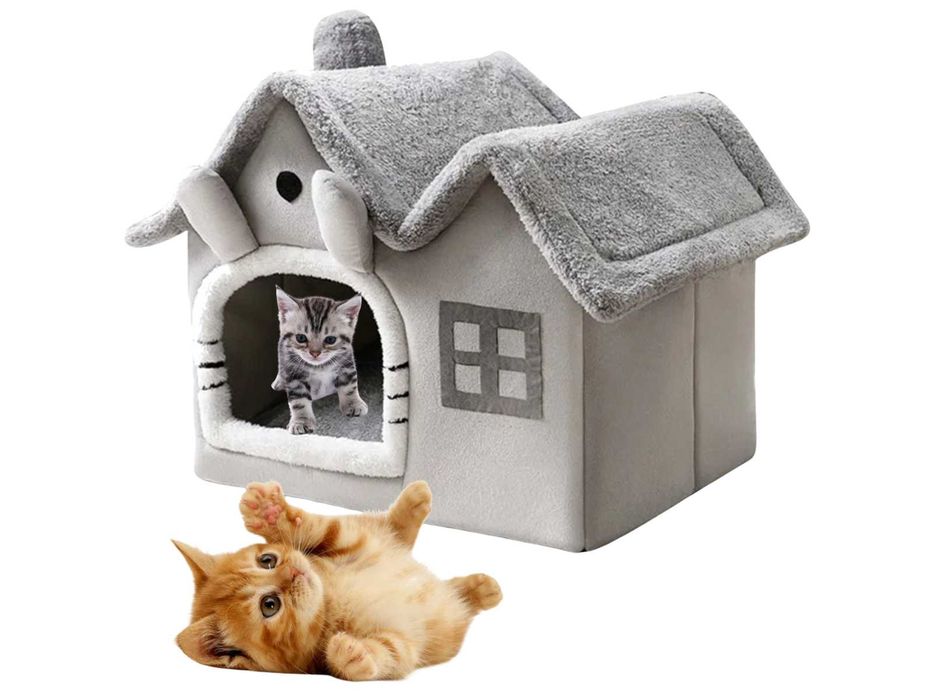 Pluszowe legowisko-domek dla kota/psa 35×35×35 cm – szare