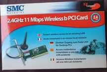 SMC wireless PCI Card para PC, 2.4Ghz, 11 Mbps, com antena - vintage