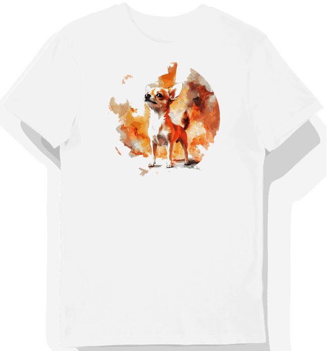 Koszulka męska biała z motywem dzielnego chihuahua w ogniu XXL