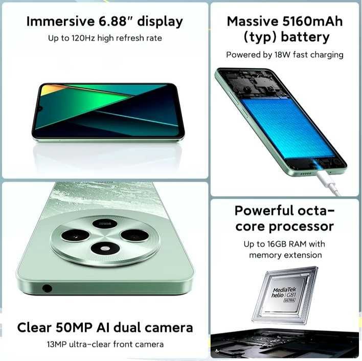 Xiaomi Poco C75 6.88`, 120Hz, G81, 8/256, 5160mA, 18w, 50Mp