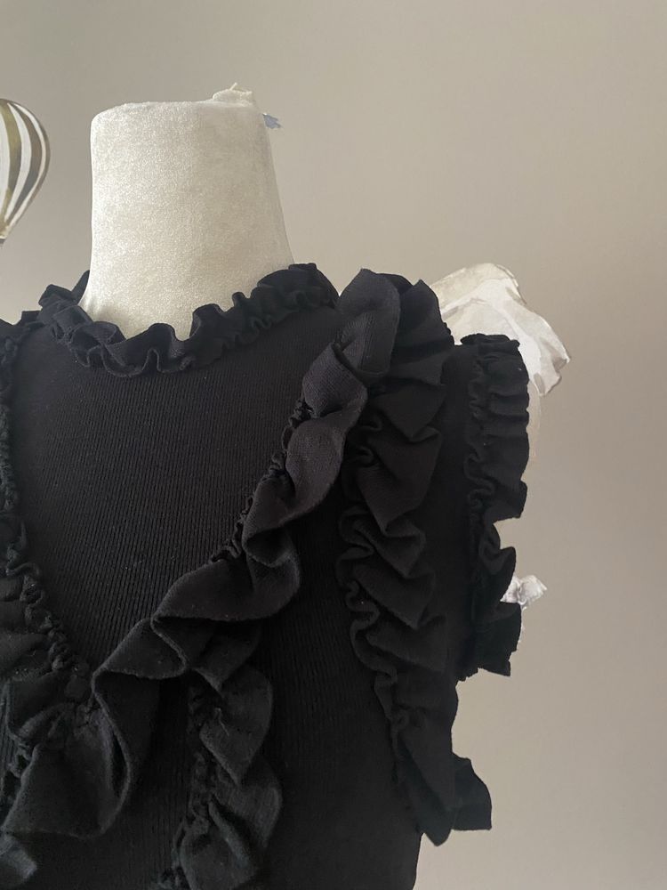 Top bluzka czarna zara crop top czarny falbanki
