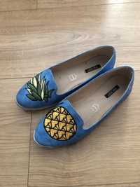 Mokasyny/ Espadryle DeeZee rozmiar 37 niebieskie z ananasem