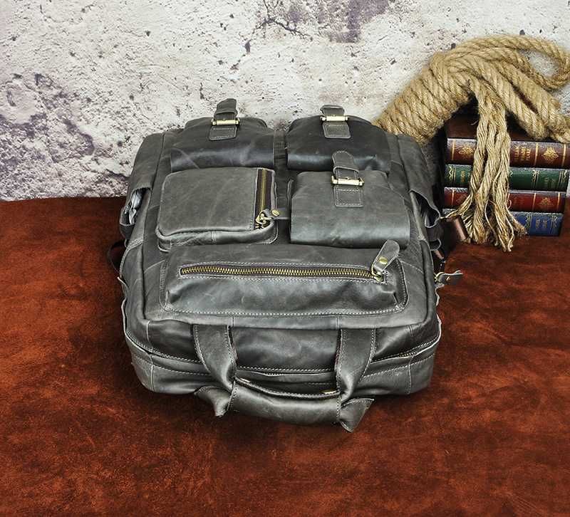 Мужской кожаный рюкзак: серый, черный. Натуральная кожа