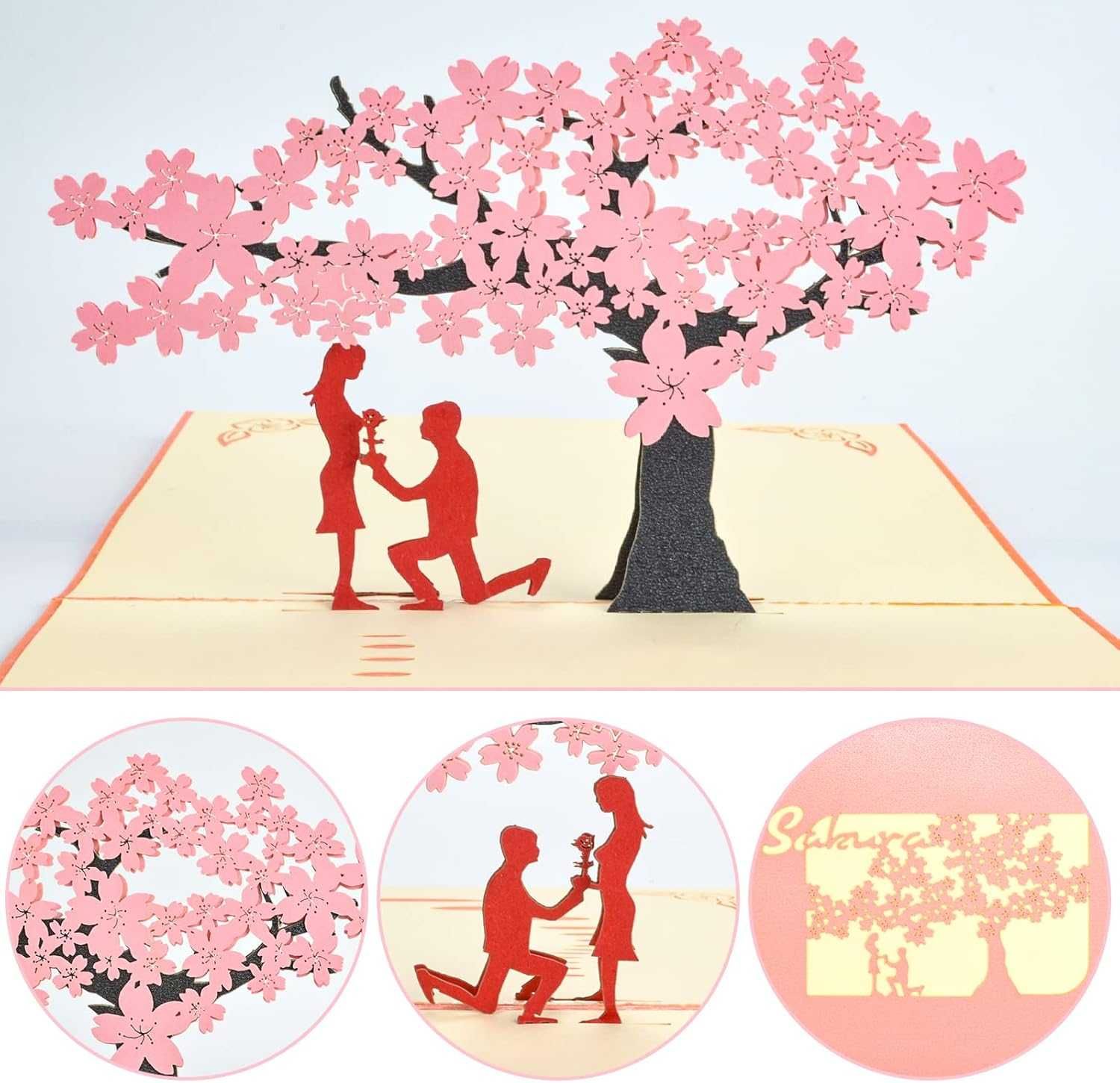 AIYONG Pop Up karta 3D zaproszenie na ślub, karta walentynkowa Sakura